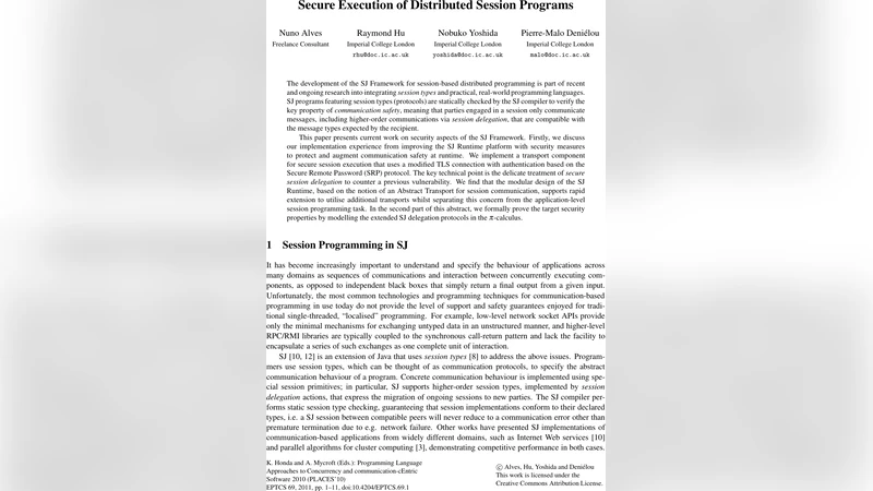 Secure Execution of Distributed Session Programs