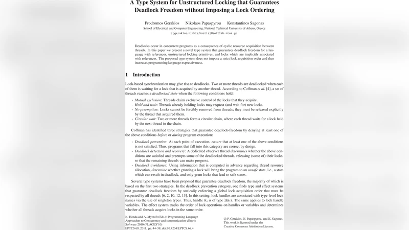 A Type System for Unstructured Locking that Guarantees Deadlock Freedom   without Imposing a Lock Ordering