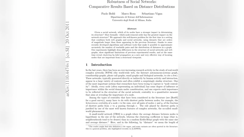 Robustness of Social Networks: Comparative Results Based on Distance   Distributions