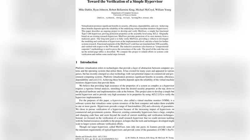 Toward the Verification of a Simple Hypervisor