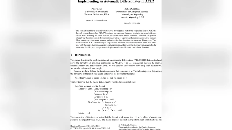 Implementing an Automatic Differentiator in ACL2