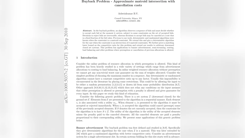 Buyback Problem - Approximate matroid intersection with cancellation   costs