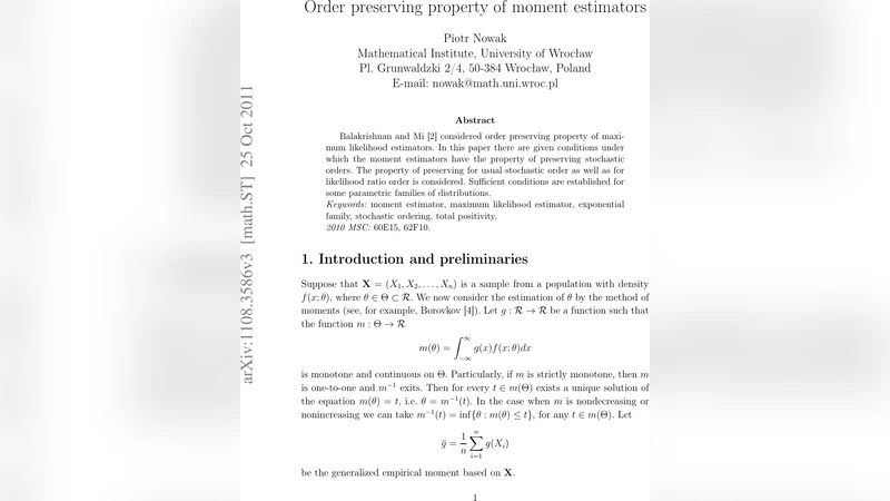Order preserving property of moment estimators