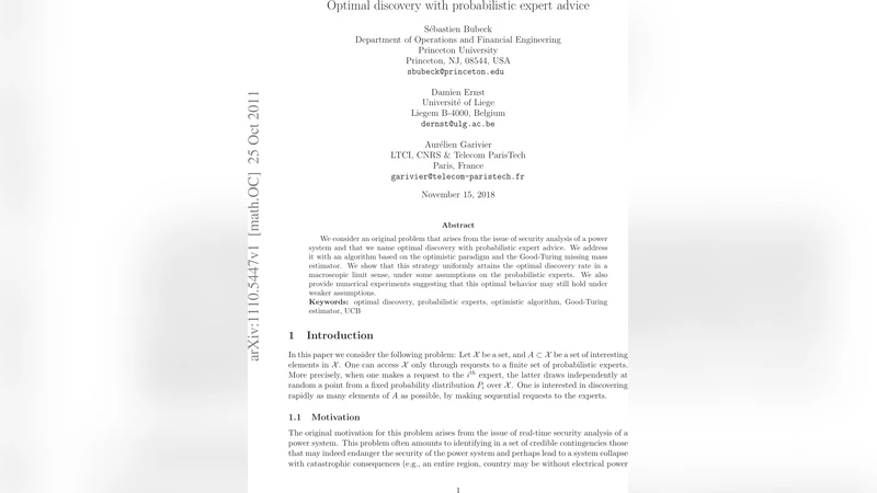 Optimal discovery with probabilistic expert advice