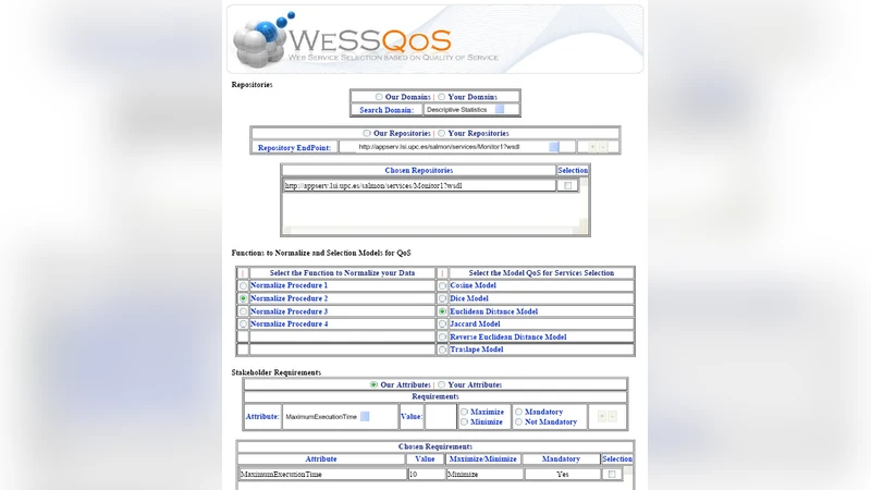 WeSSQoS: A Configurable SOA System for Quality-aware Web Service   Selection