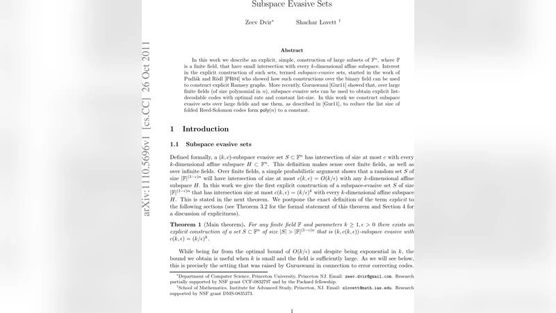 Subspace Evasive Sets