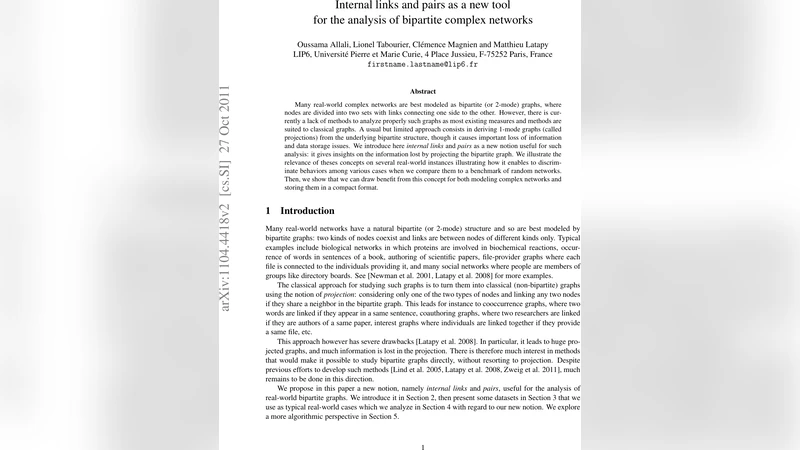 Internal links and pairs as a new tool for the analysis of bipartite   complex networks