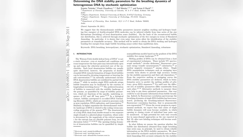 Determining the DNA stability parameters for the breathing dynamics of   heterogeneous DNA by stochastic optimization