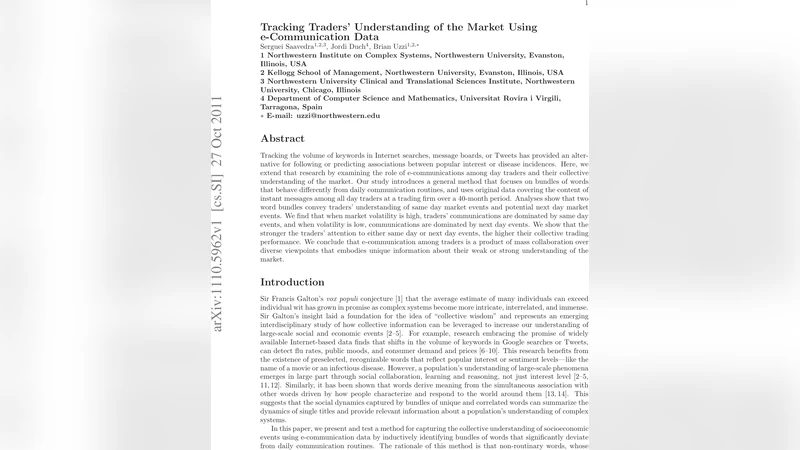 Tracking Traders Understanding of the Market Using e-Communication Data