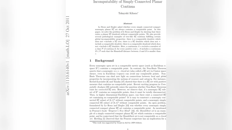 Incomputability of Simply Connected Planar Continua