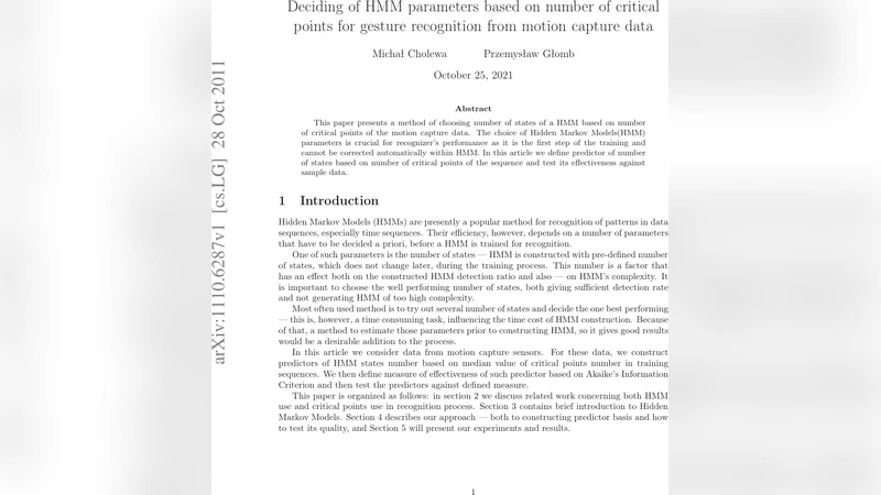 Deciding of HMM parameters based on number of critical points for   gesture recognition from motion capture data