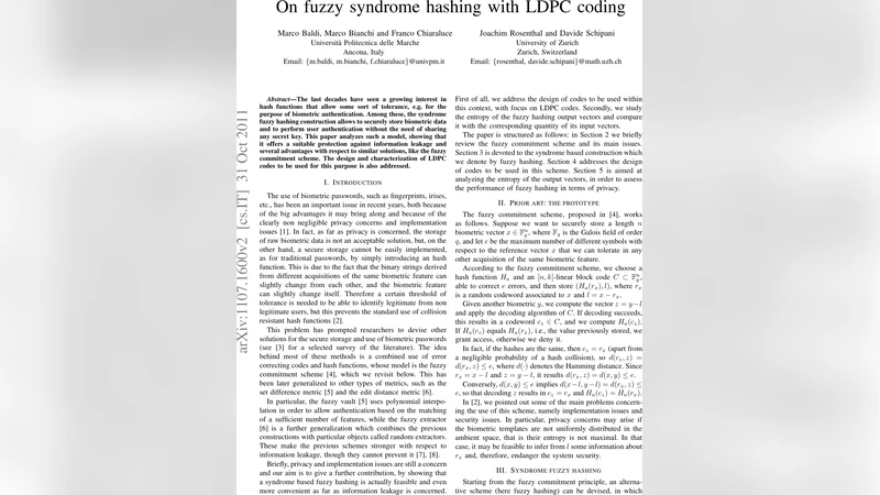 On fuzzy syndrome hashing with LDPC coding