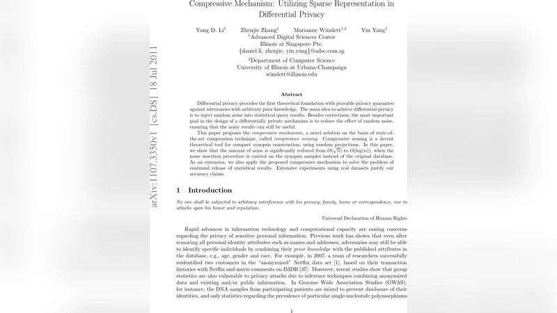 Compressive Mechanism: Utilizing Sparse Representation in Differential   Privacy