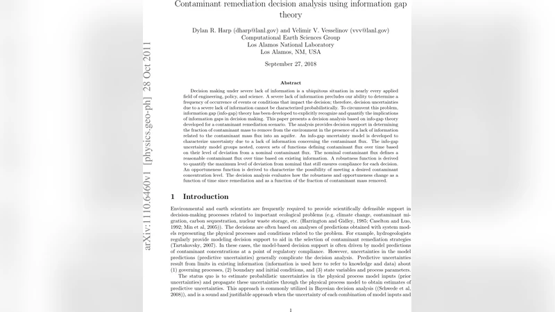 Contaminant remediation decision analysis using information gap theory