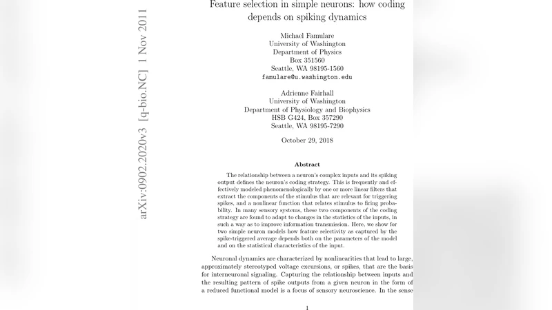 Feature selection in simple neurons: how coding depends on spiking   dynamics