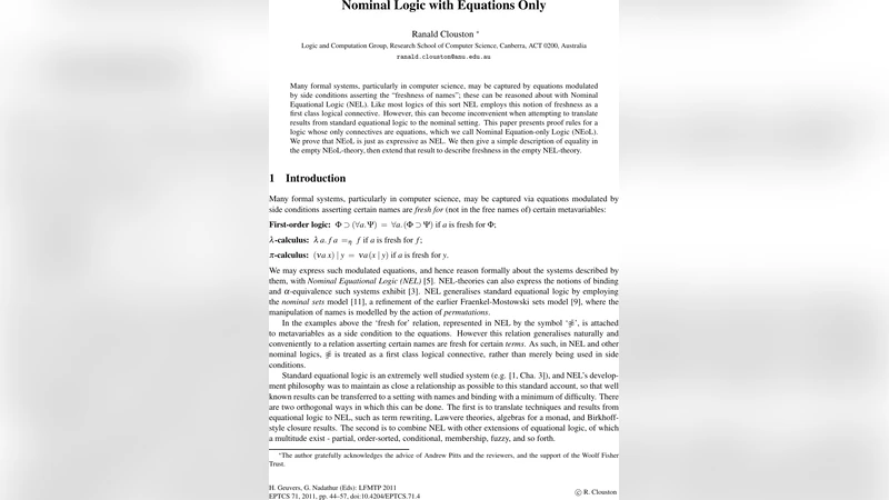 Nominal Logic with Equations Only