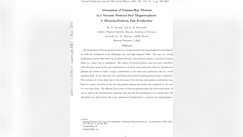 Absorption of Gamma-Ray Photons in a Vacuum Neutron Star Magnetosphere:   I. Electron-Positron Pair Production