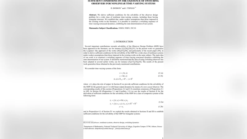 Sufficient Conditions on the Existence of Switching Observers for   Nonlinear Time-Varying Systems