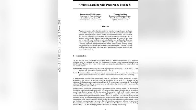Online Learning with Preference Feedback