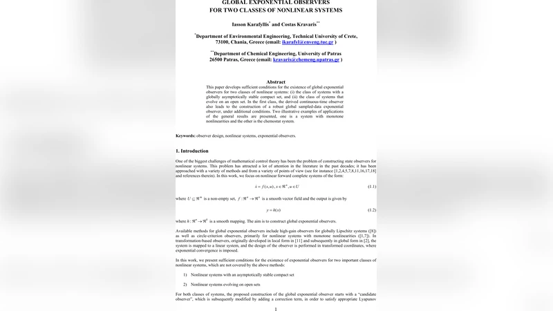 Global Exponential Observers for Two Classes of Nonlinear Systems