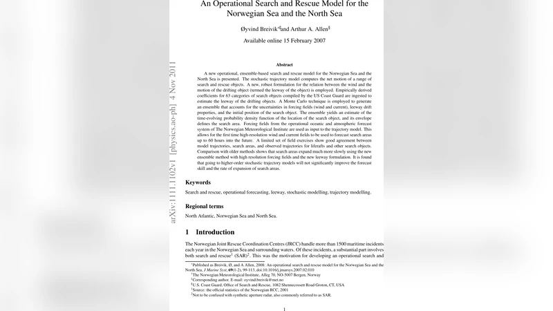 An Operational Search and Rescue Model for the Norwegian Sea and the   North Sea