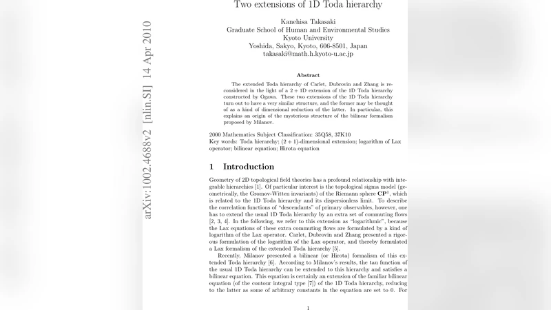 Two extensions of 1D Toda hierarchy