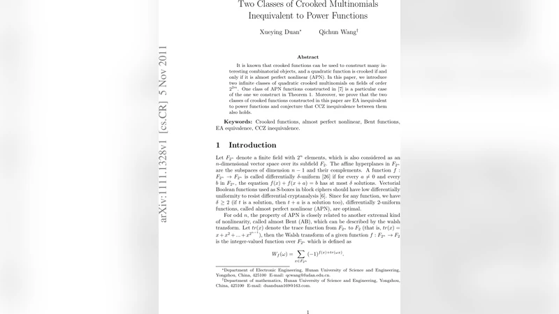 Two Classes of Crooked Multinomials Inequivalent to Power Functions