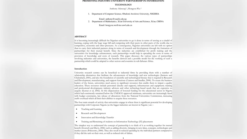 Promoting Industry-University Partnership in Information Technology