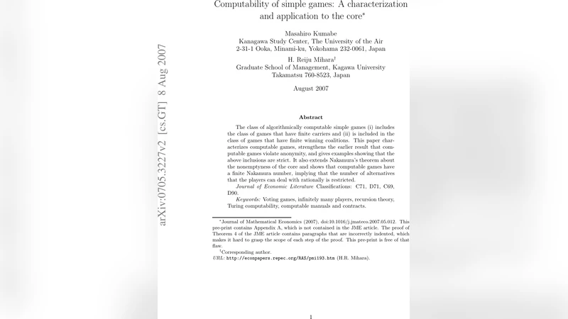 Computability of simple games: A characterization and application to the   core