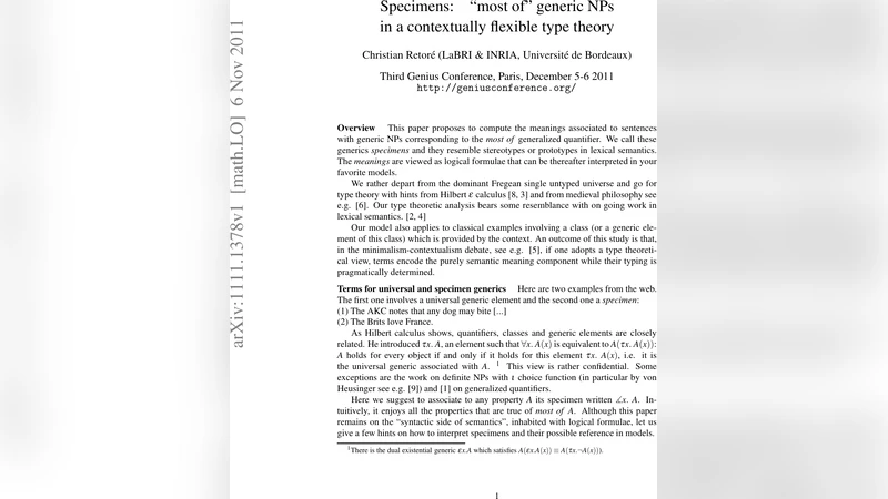 Specimens: "most of" generic NPs in a contextually flexible type theory