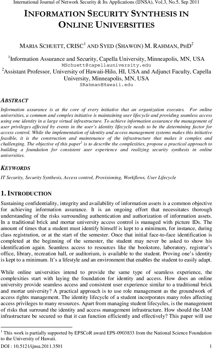 Information Security Synthesis in Online Universities