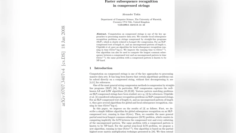 Faster subsequence recognition in compressed strings