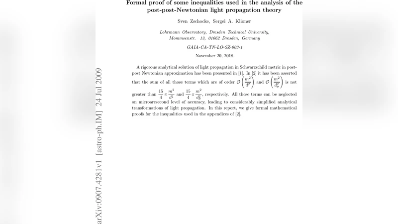 Formal proof of some inequalities used in the analysis of the   post-post-Newtonian light propagation theory