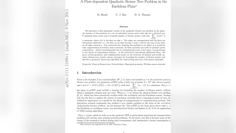 A Flow-dependent Quadratic Steiner Tree Problem in the Euclidean Plane