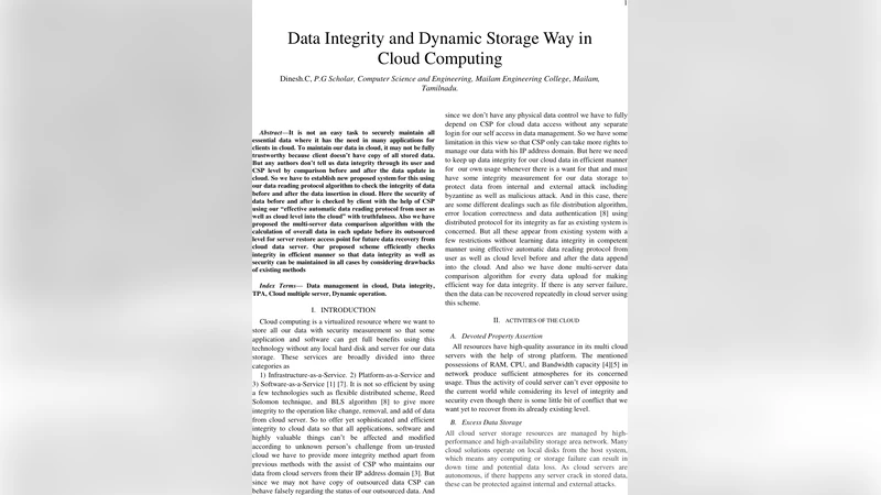 Data Integrity and Dynamic Storage Way in Cloud Computing