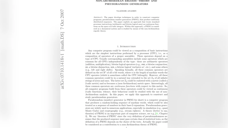 Non-Archimedean Ergodic Theory and Pseudorandom Generators