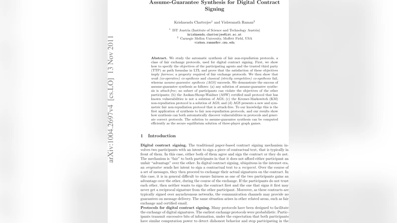 Assume-Guarantee Synthesis for Digital Contract Signing