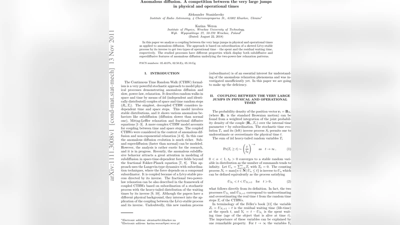 Anomalous diffusion. A competition between the very large jumps in   physical and operational times