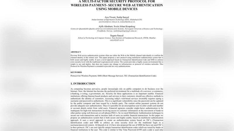 A Multi-Factor Security Protocol for Wireless Payment - Secure Web   Authentication using Mobile Devices