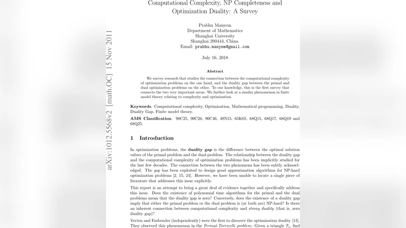 Duality Gap, Computational Complexity and NP Completeness: A Survey