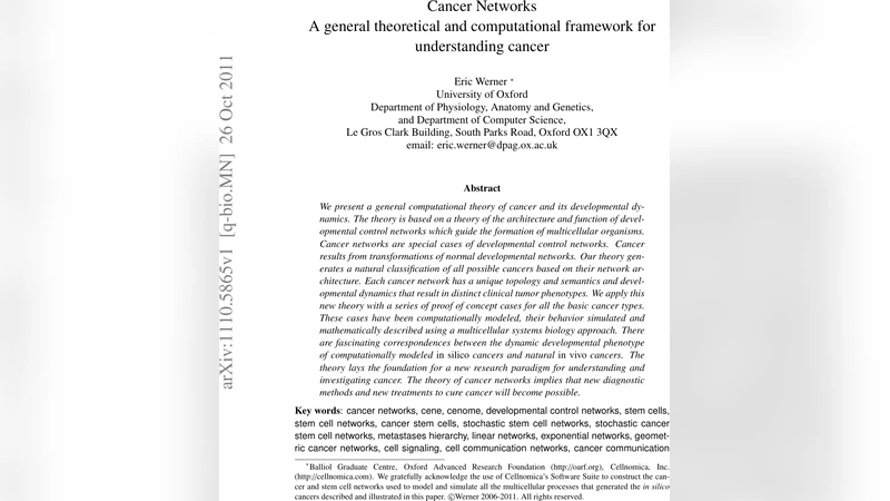 Cancer Networks: A general theoretical and computational framework for   understanding cancer
