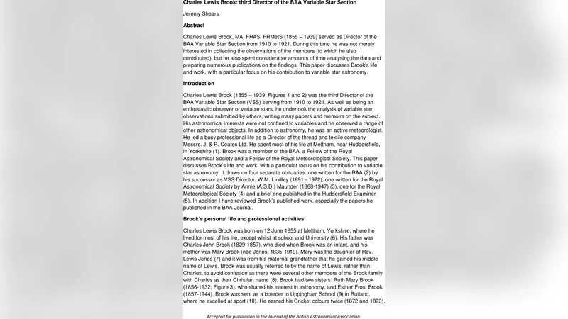 Charles Lewis Brook: third Director of the BAA Variable Star Section