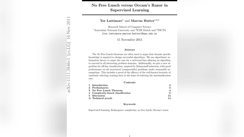 No Free Lunch versus Occams Razor in Supervised Learning