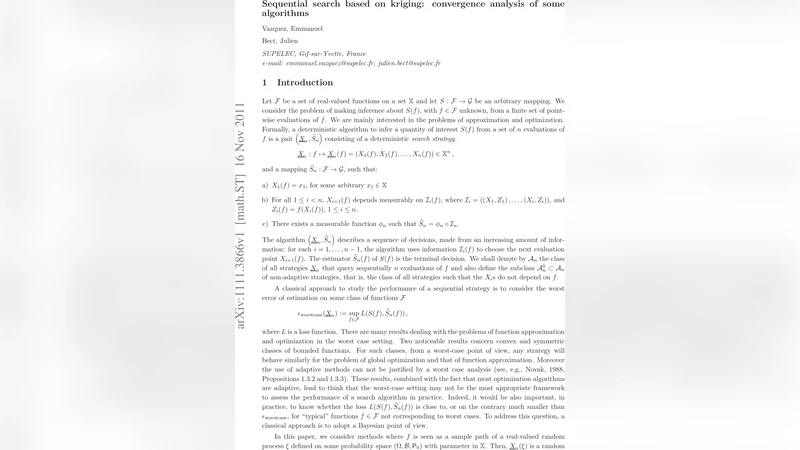 Sequential search based on kriging: convergence analysis of some   algorithms