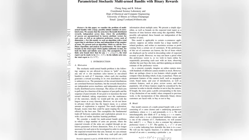 Parametrized Stochastic Multi-armed Bandits with Binary Rewards
