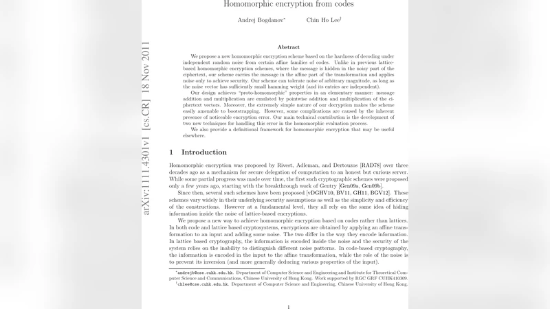 Homomorphic encryption from codes