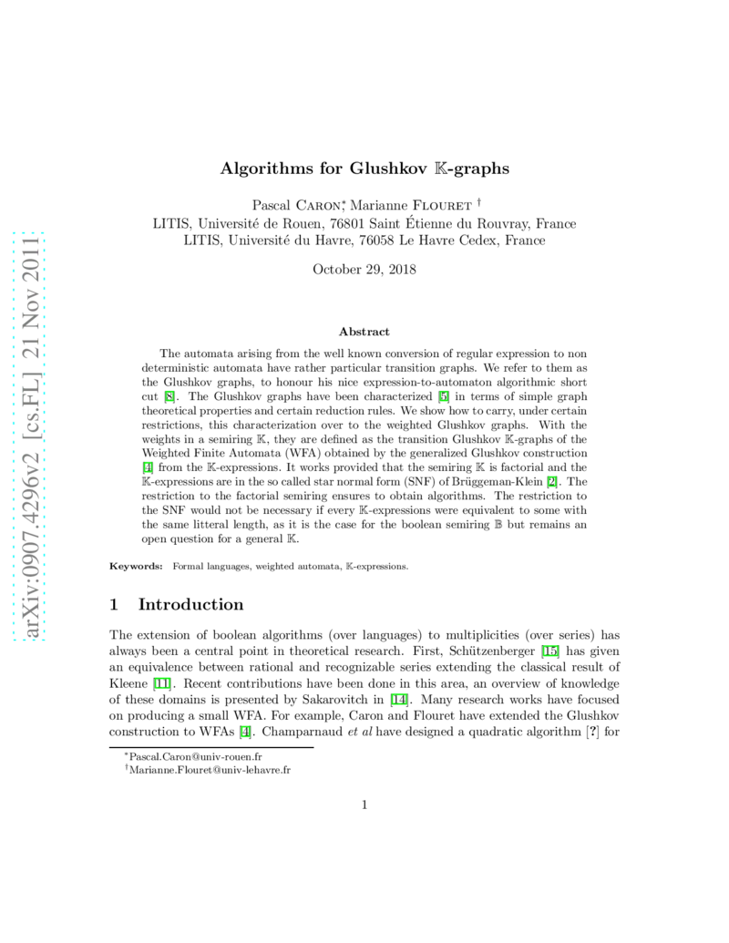 Algorithms for Glushkov K-graphs