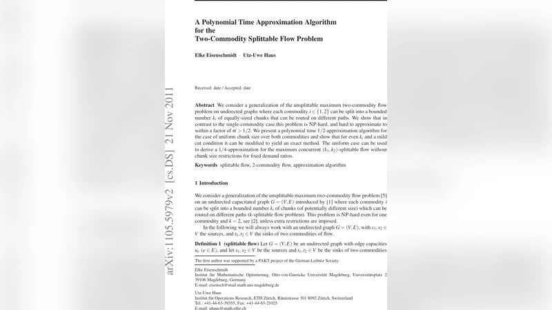 A Polynomial Time Approximation Algorithm for the Two-Commodity   Splittable Flow Problem