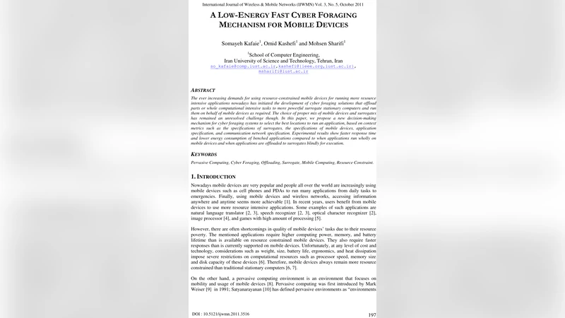 A Low-Energy Fast Cyber Foraging Mechanism for Mobile Devices
