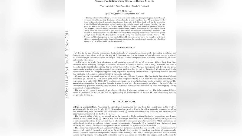 Trends Prediction Using Social Diffusion Models